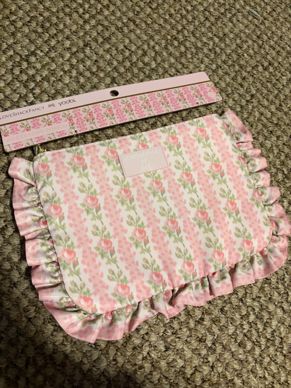 LoveShackFancy Pink Floral Ruffle Kids Pouch